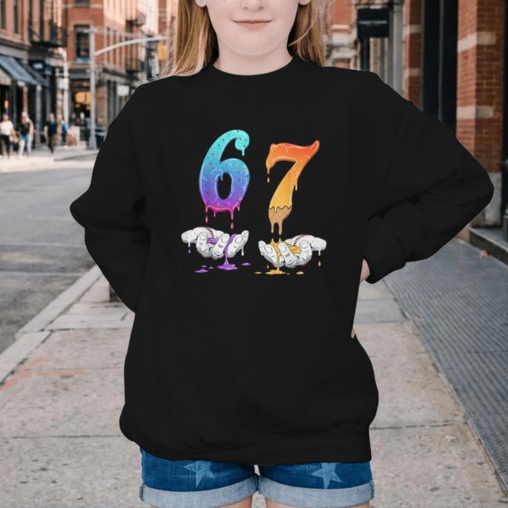 6 7 Six Seven Meme Hands Ice Cream Baseball Drip Boy Girl Youth Crewneck Sweatshirt