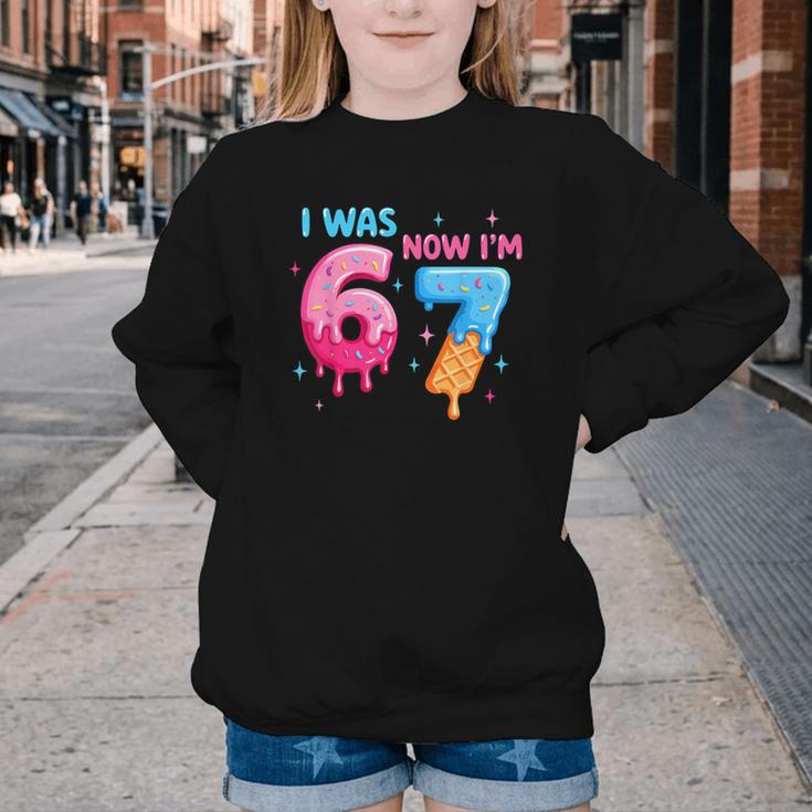 I Was 6 Now I'm 7 Meme Six Seven Baseball 7th Birthday Youth Crewneck Sweatshirt I Was 6 Now I'm 7 Meme Six Seven Baseball 7th Birthday Youth Crewneck Sweatshirt