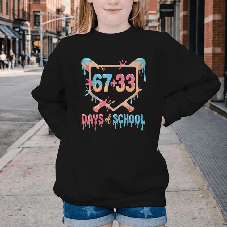 67 33 Days Of School Baseball Drip 100 Days Of School Youth Crewneck Sweatshirt