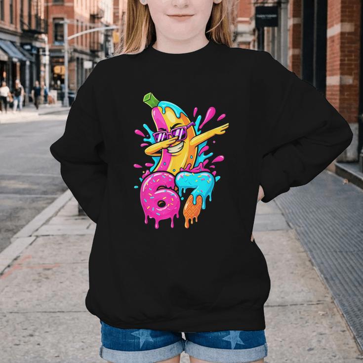67 Baseball Dabbing Banana 6 7 Dripping Ice Cream Meme Youth Crewneck Sweatshirt