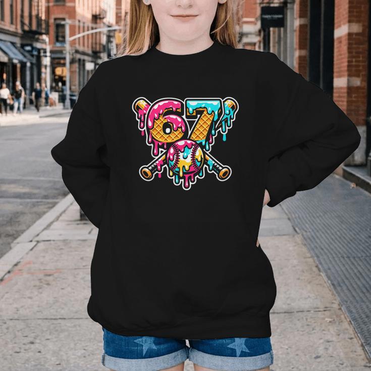 67 Baseball Ice Cream Drip Number Youth Crewneck Sweatshirt