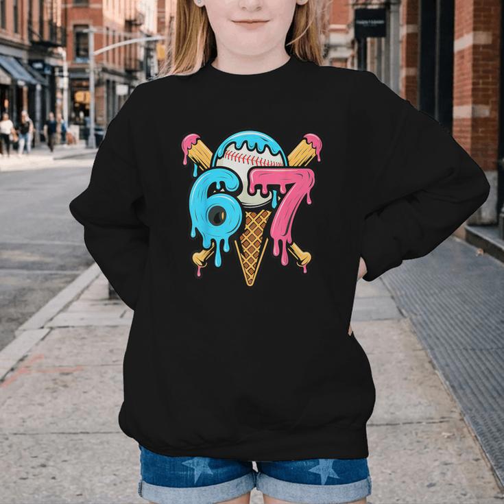 67 Baseball Ice Cream Drip Player Youth Crewneck Sweatshirt 67 Baseball Ice Cream Drip Player Youth Crewneck Sweatshirt