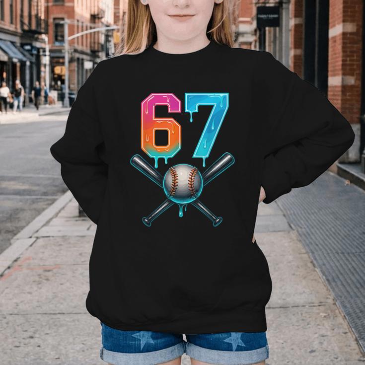 67 Baseball Meme Cool Drip Number 67 Player Or 67th Birthday Youth Crewneck Sweatshirt