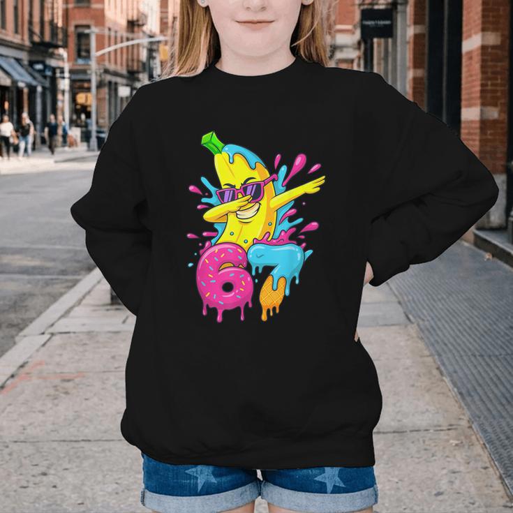 67 Dabbing Banana Baseball 6 7 Dripping Ice Cream Meme Youth Crewneck Sweatshirt