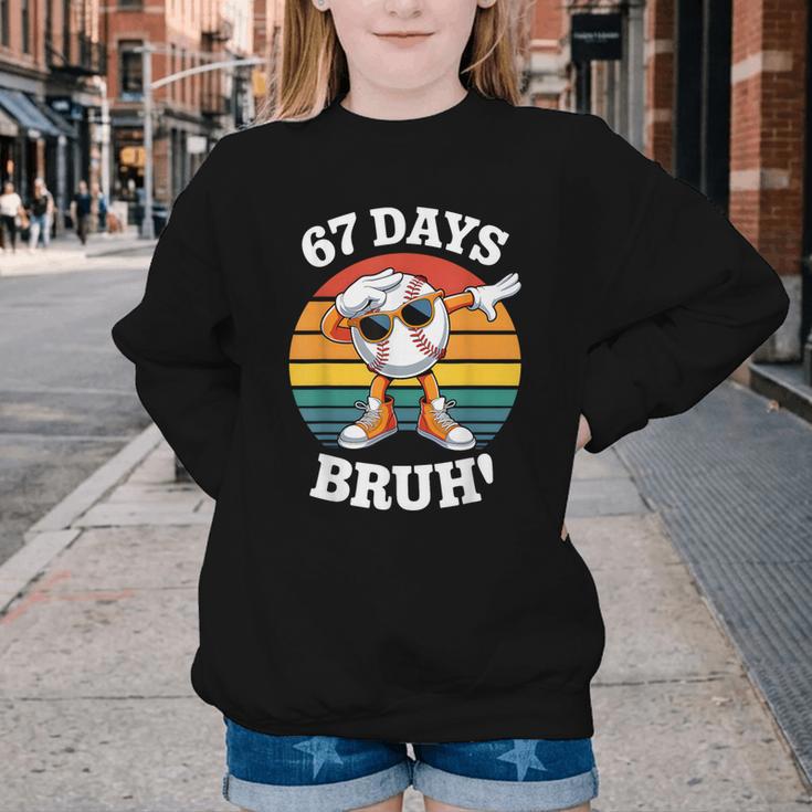 67 Days Of School Bruh Teacher Kids Dabbing Baseball Youth Crewneck Sweatshirt