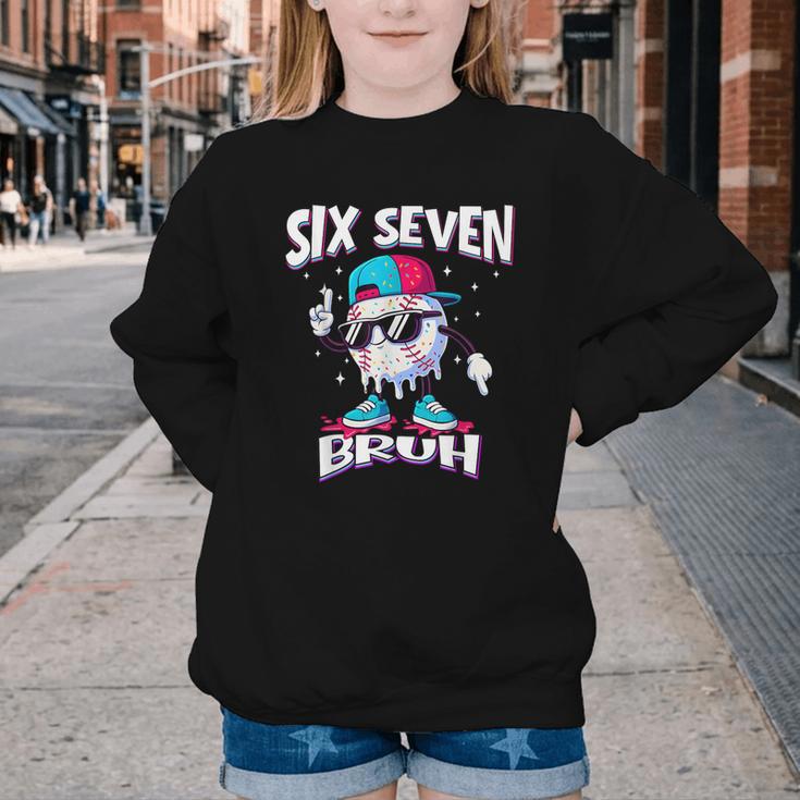 67 Meme Six Seven Baseball Ice Cream Drip Girls Boys Youth Crewneck Sweatshirt