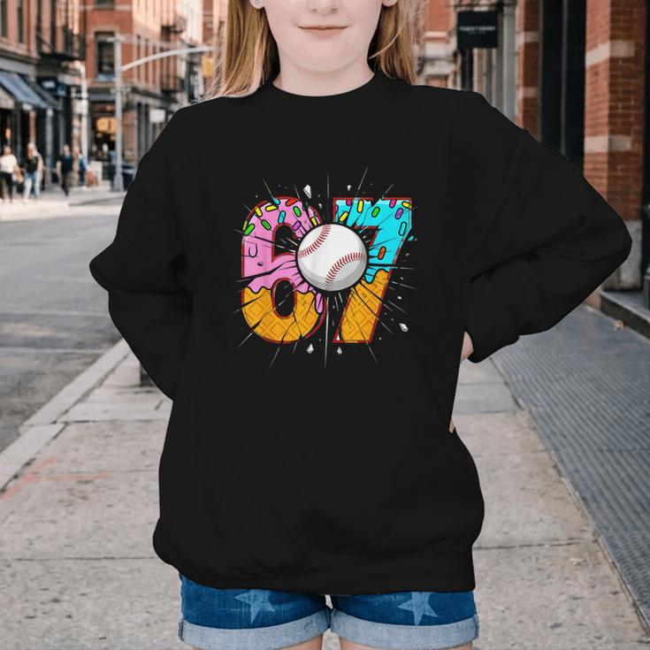 67 Six Seven 6 7 Boys 67 Baseball Ice Cream Drip 6 7 Youth Crewneck Sweatshirt