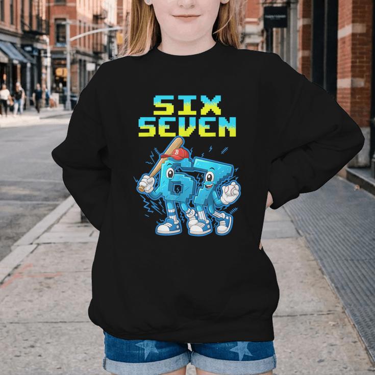67 Six Seven 6-7 Italian Brainrot Kids Baseball Meme Youth Crewneck Sweatshirt