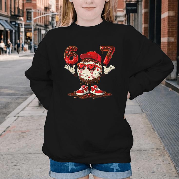 67 Valentine Day Baseball Chocolate Ice Cream Drip Youth Crewneck Sweatshirt