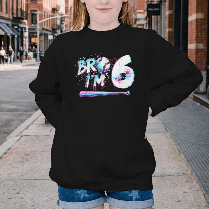 6th Birthday Boy Bro I'm 6 Year Old Baseball Ice Cream Drip Youth Crewneck Sweatshirt 6th Birthday Boy Bro I'm 6 Year Old Baseball Ice Cream Drip Youth Crewneck Sweatshirt