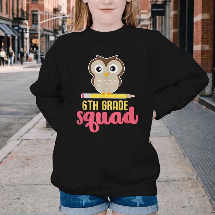 6th Grade Squad Back To School Owl & Pencil Youth Crewneck Sweatshirt