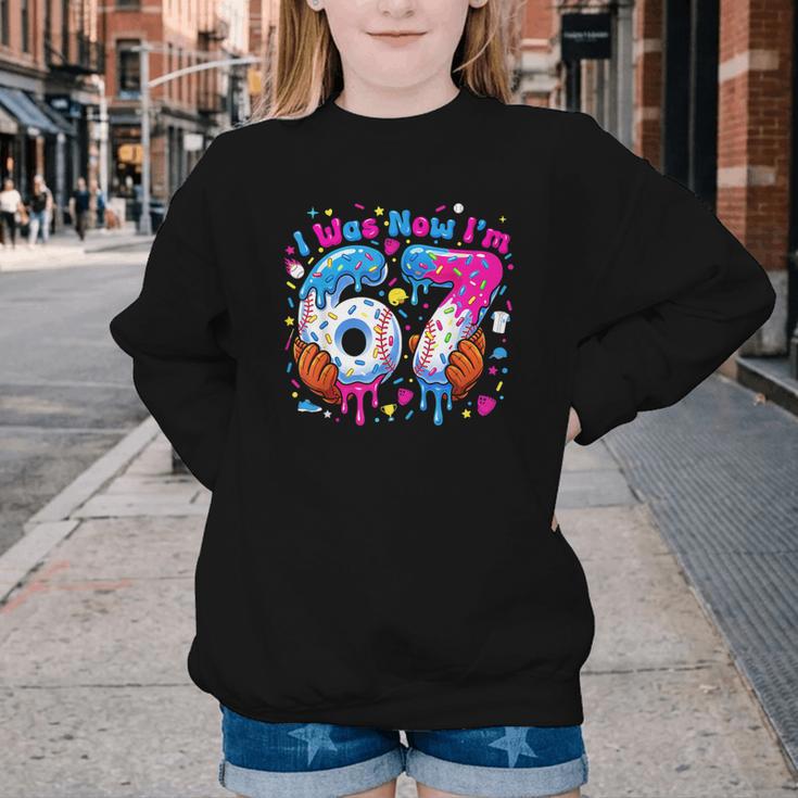 7th Birthday I Was 6 Now I'm 7 Baseball Ice Cream Drip Youth Crewneck Sweatshirt 7th Birthday I Was 6 Now I'm 7 Baseball Ice Cream Drip Youth Crewneck Sweatshirt