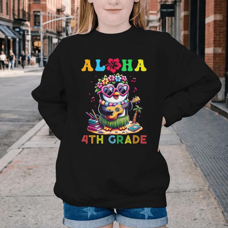 Aloha Fourth Grade Penguin Hawaii Back To School Kids Girl Youth Crewneck Sweatshirt