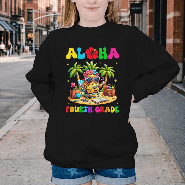 Aloha Fourth Grade Pineapple Hawaii Back To School Kids Girl Youth Crewneck Sweatshirt