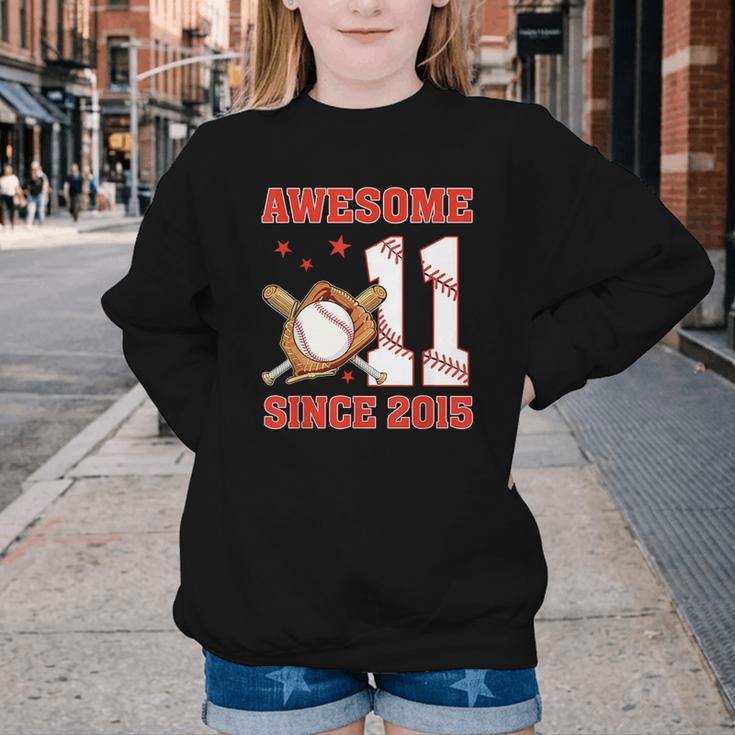 Awesome Since 2015 11 Year Old Boys Bday Baseball Theme Youth Crewneck Sweatshirt