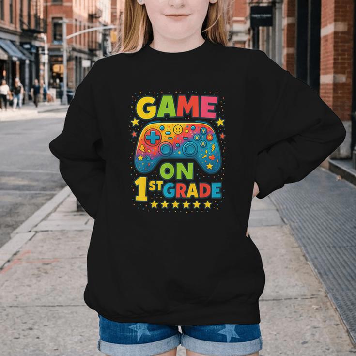 Back To School 1st Grade Boys Gamer First Day School Level Youth Crewneck Sweatshirt Back To School 1st Grade Boys Gamer First Day School Level Youth Crewneck Sweatshirt