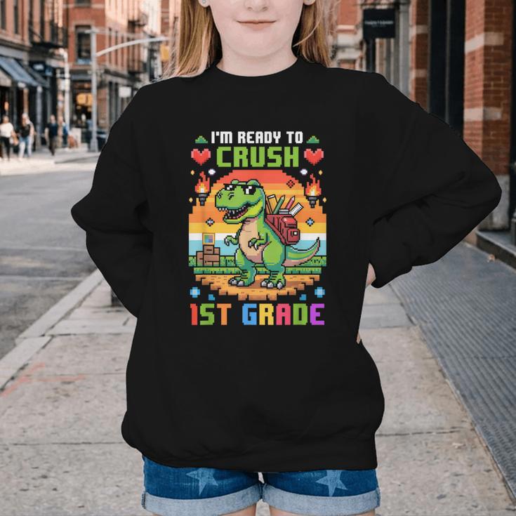 Back To School 1St Grade Boys I'm Ready To Crush Dinosaur Youth Crewneck Sweatshirt Back To School 1St Grade Boys I'm Ready To Crush Dinosaur Youth Crewneck Sweatshirt