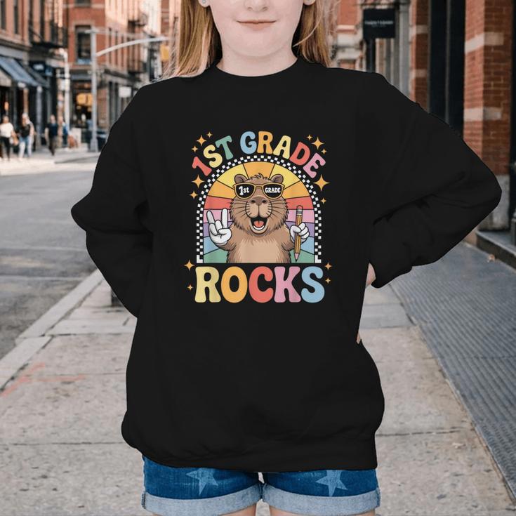 Back To School 1st Grade Capybara First Grade Rocks Youth Crewneck Sweatshirt