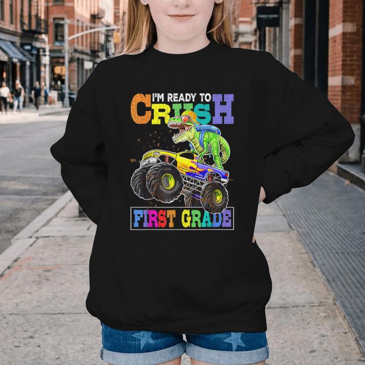 Back To School Boy Dinosaur I'm Ready To Crush First Grade Youth Crewneck Sweatshirt Back To School Boy Dinosaur I'm Ready To Crush First Grade Youth Crewneck Sweatshirt