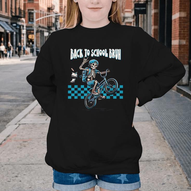 Back To School Bruh Boy Skeleton Riding On a BMX Bike Youth Crewneck Sweatshirt Back To School Bruh Boy Skeleton Riding On a BMX Bike Youth Crewneck Sweatshirt