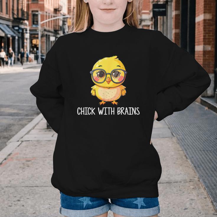 Back To School Chick With Brains Smart Intelligent Girls Youth Crewneck Sweatshirt Back To School Chick With Brains Smart Intelligent Girls Youth Crewneck Sweatshirt