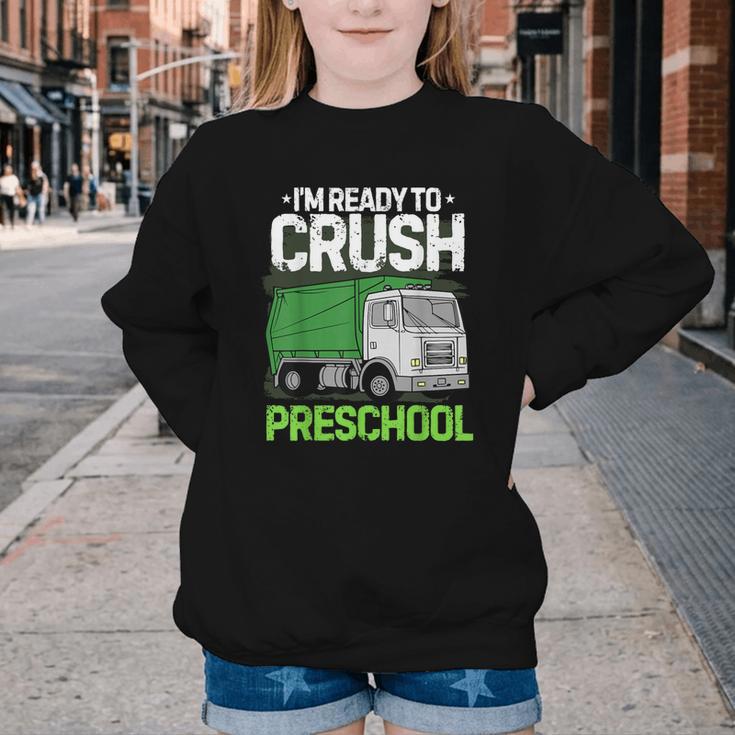 Back To School First Day Of Preschool Garbage Truck Boys Youth Crewneck Sweatshirt