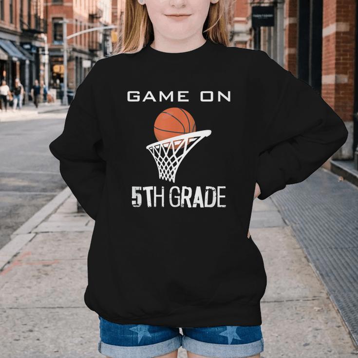 Back To School Game On 5th Grade Basketball Kids Youth Crewneck Sweatshirt