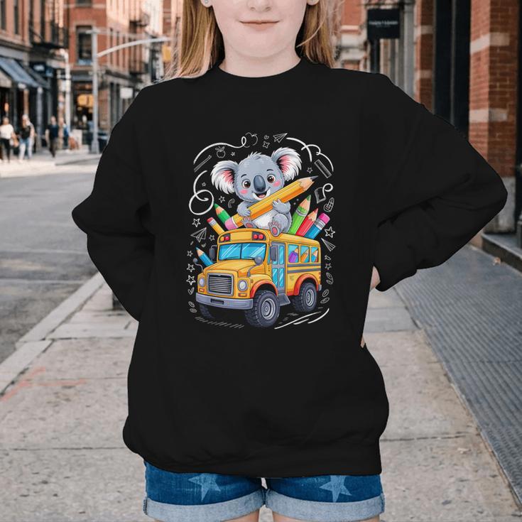 Back To School Koala School Bus 100 Days Of School Youth Crewneck Sweatshirt