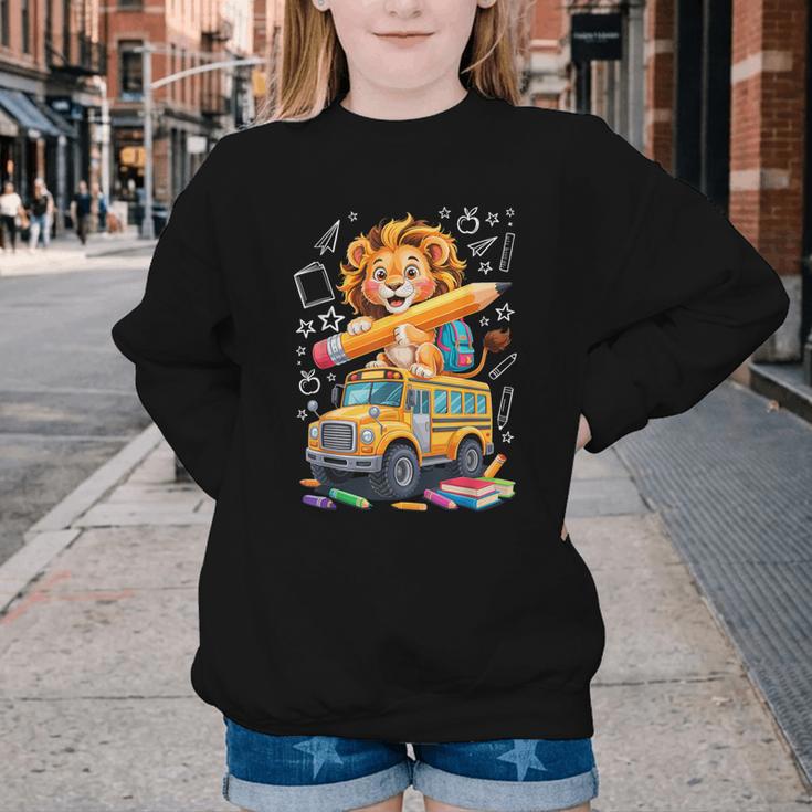 Back To School Lion School Bus 100 Days Of School Youth Crewneck Sweatshirt