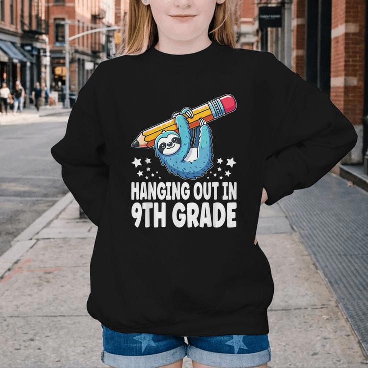 Back To School Ninth Grade Sloth Hanging Out In 9th Grade Youth Crewneck Sweatshirt Back To School Ninth Grade Sloth Hanging Out In 9th Grade Youth Crewneck Sweatshirt