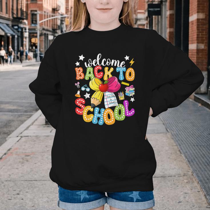 Back To School Pencil Coquette Bow First Day Of School Kids Youth Crewneck Sweatshirt