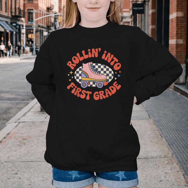 Back To School Rollin Into First Grade Girls Youth Crewneck Sweatshirt Back To School Rollin Into First Grade Girls Youth Crewneck Sweatshirt