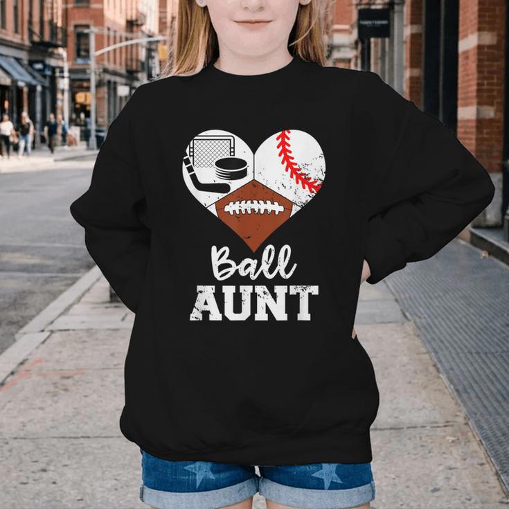 Ball Aunt Heart Football Baseball Hockey Game Day Youth Crewneck Sweatshirt