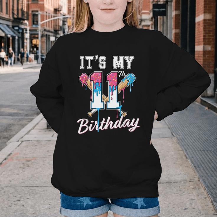 Baseball 11 Year Old Ice Cream Drip 11th Birthday Boys Youth Crewneck Sweatshirt