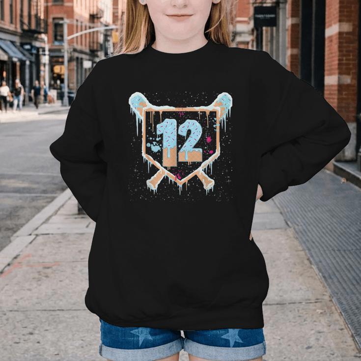 Baseball 12 Year Old Ice Cream Drip 12th Birthday Boys Youth Crewneck Sweatshirt
