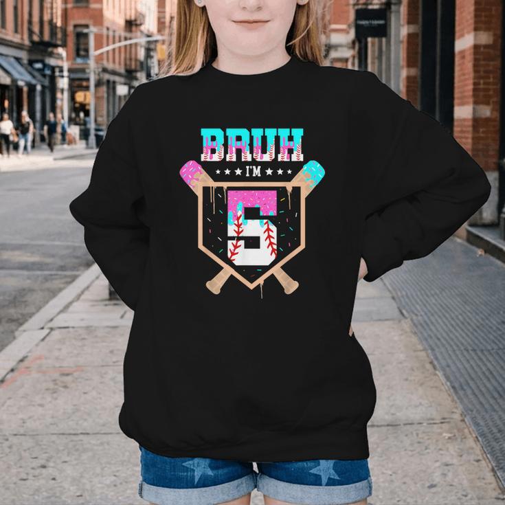 Baseball 5 Year Old Ice Cream Drip 5th Birthday Boys Player Youth Crewneck Sweatshirt