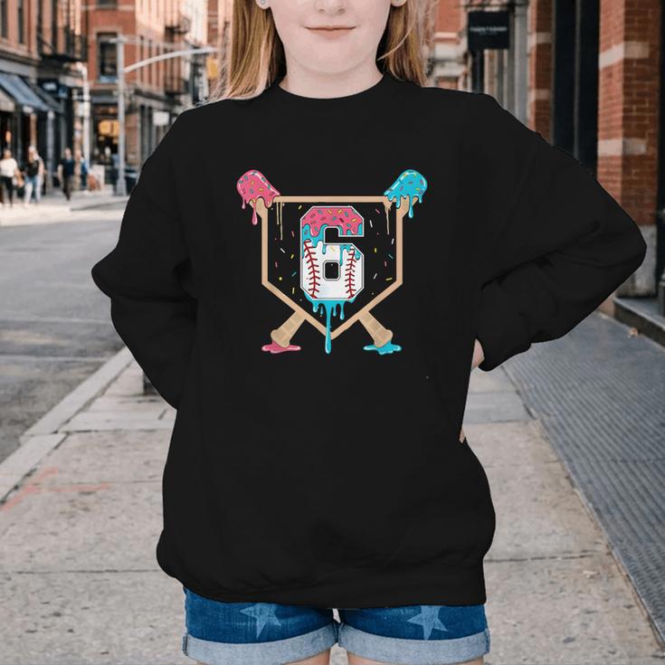 Baseball 6 Year Old Ice Cream Drip 6th Birthday Boys Player Youth Crewneck Sweatshirt