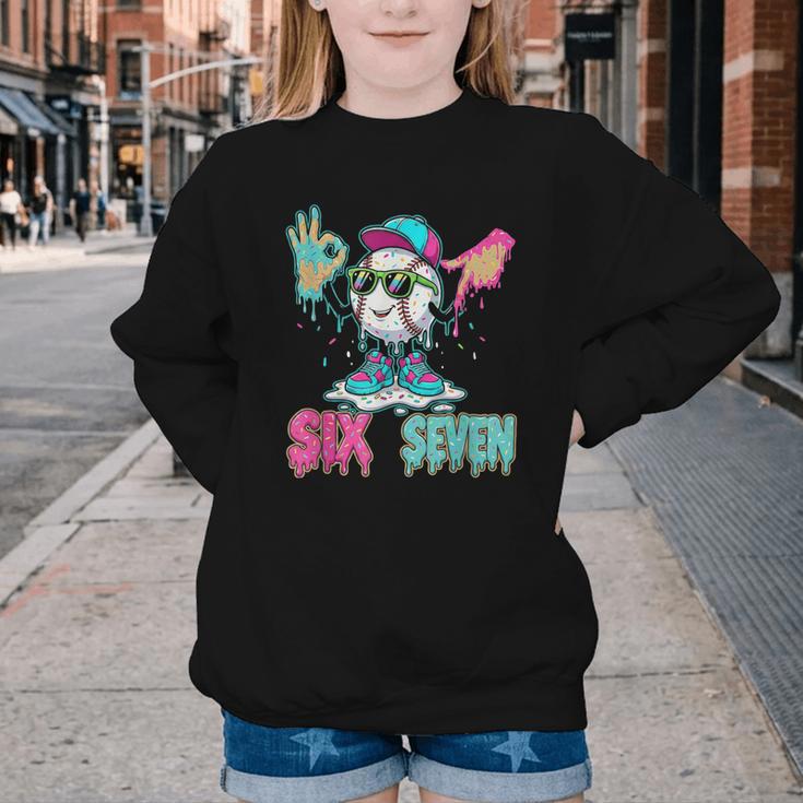Baseball 67 Drip Six Seven Hand Signs Ice Cream Meme Youth Crewneck Sweatshirt Baseball 67 Drip Six Seven Hand Signs Ice Cream Meme Youth Crewneck Sweatshirt