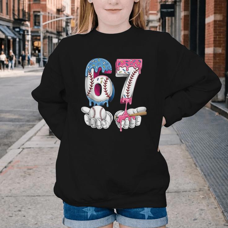 Baseball 67 Ice Cream Drip Six Seven Boys Girls Meme Youth Crewneck Sweatshirt