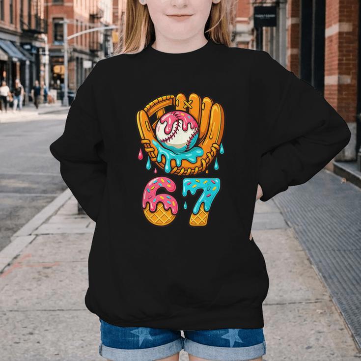 Baseball 67 Ice Cream Drip 67 Six Seven Meme 67th Birthday Youth Crewneck Sweatshirt Baseball 67 Ice Cream Drip 67 Six Seven Meme 67th Birthday Youth Crewneck Sweatshirt