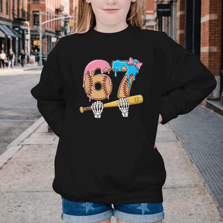 Baseball 67 Ice Cream Drip Skeleton Six Seven Boys Meme Youth Crewneck Sweatshirt