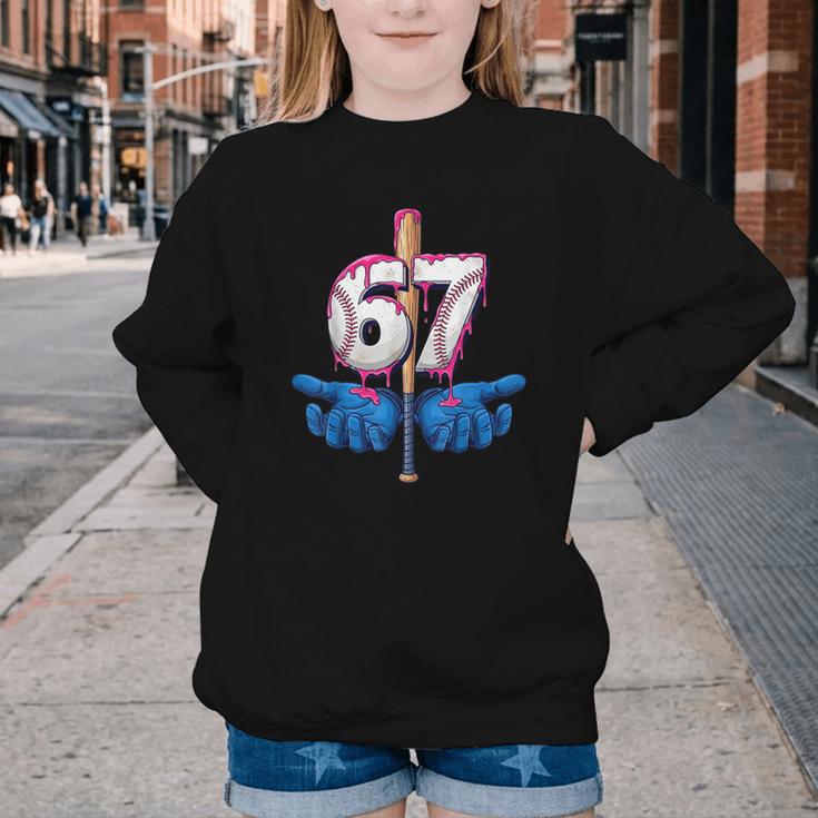 Baseball 67 Six Seven Gen Alpha Meme Drip Youth Crewneck Sweatshirt Baseball 67 Six Seven Gen Alpha Meme Drip Youth Crewneck Sweatshirt
