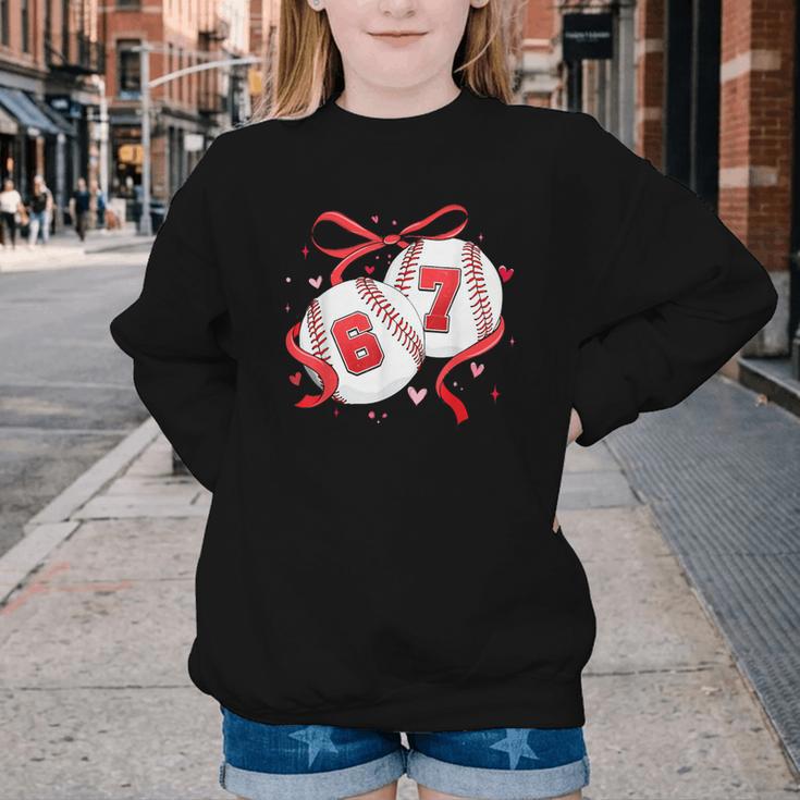 Baseball 67 Six Seven Gen Alpha Meme Valentine's Day Youth Crewneck Sweatshirt Baseball 67 Six Seven Gen Alpha Meme Valentine's Day Youth Crewneck Sweatshirt