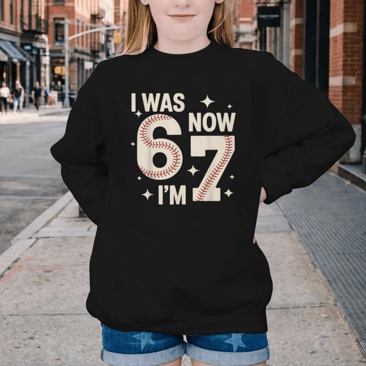 Baseball 7th Birthday 6 7 Years Old I Was 6 Now I'm 7 Youth Crewneck Sweatshirt Baseball 7th Birthday 6 7 Years Old I Was 6 Now I'm 7 Youth Crewneck Sweatshirt