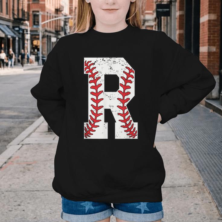 Baseball Alphabet Monogram Initial Letter R Youth Crewneck Sweatshirt