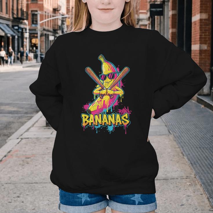 Baseball Banana Graffiti Urban For Kids Youth Crewneck Sweatshirt Baseball Banana Graffiti Urban For Kids Youth Crewneck Sweatshirt