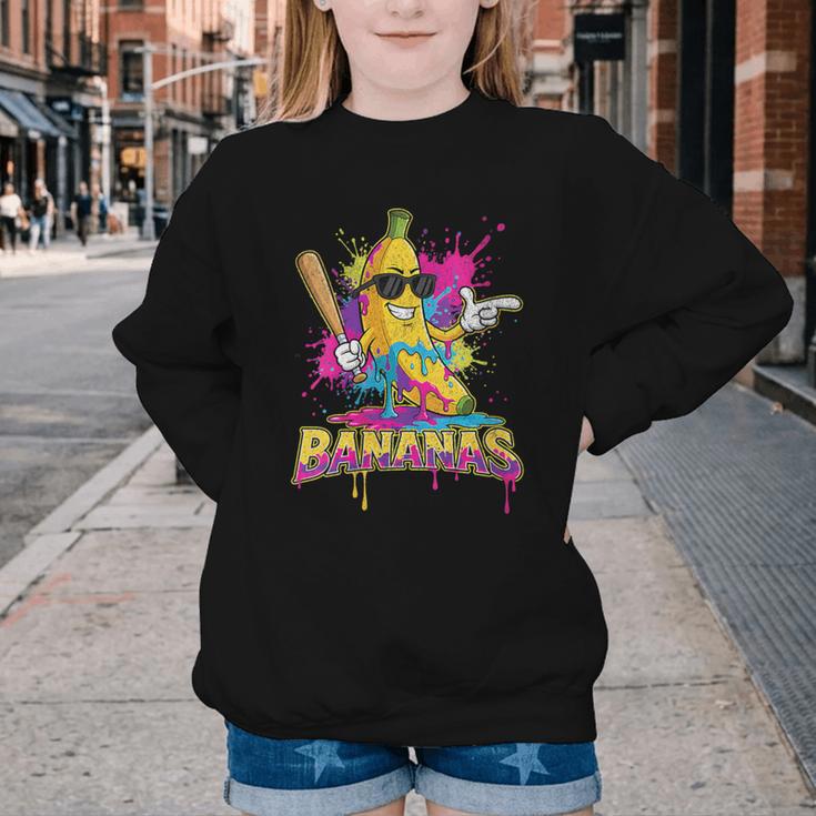 Baseball Banana Splatter Sports Kids Teens Youth Crewneck Sweatshirt