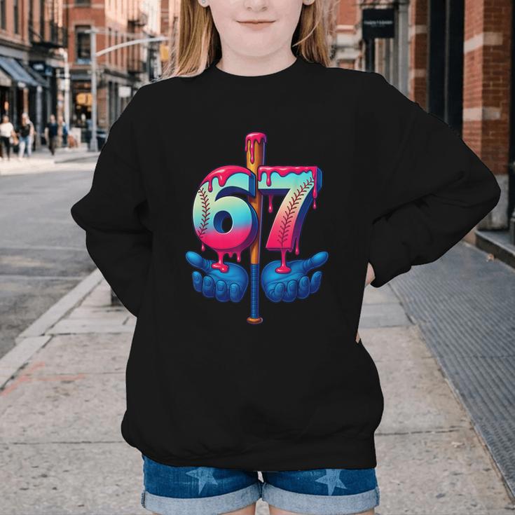 Baseball Bat Hands Drip 67 Six Seven Gen Alpha Slang Meme Youth Crewneck Sweatshirt Baseball Bat Hands Drip 67 Six Seven Gen Alpha Slang Meme Youth Crewneck Sweatshirt