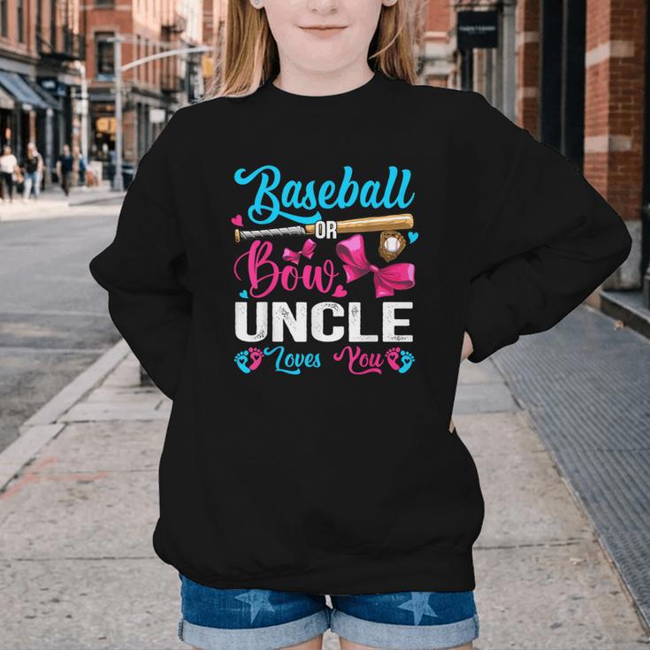 Baseball Or Bows Uncle Loves You Gender Reveal Youth Crewneck Sweatshirt