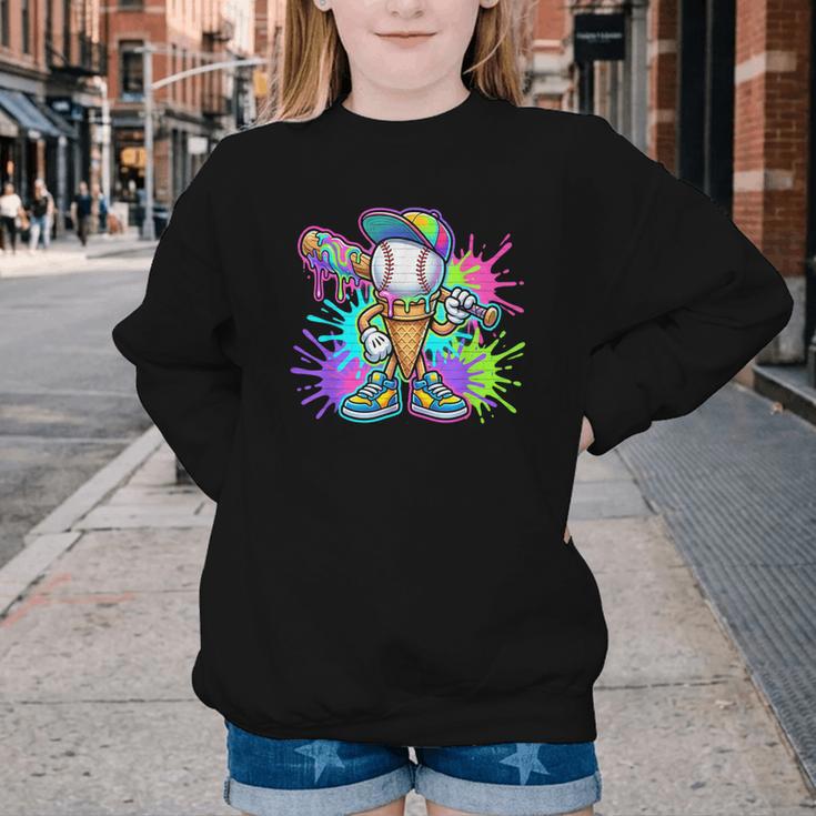 Baseball Boys Clothes For Boys Ice Cream Drip Baseball Stuff Youth Crewneck Sweatshirt